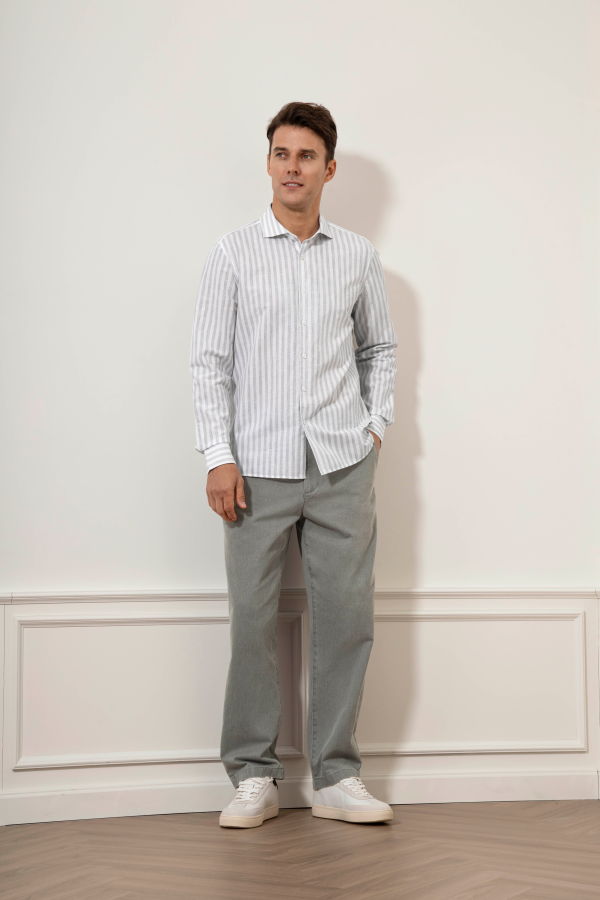 O.N.S Arthur Bengal Stripe Shirt - Bright White/Lt Grey Heather Stripe