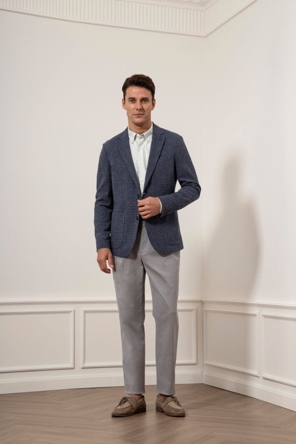 O.N.S Perry Seersucker Check Blazer - Dk Navy
