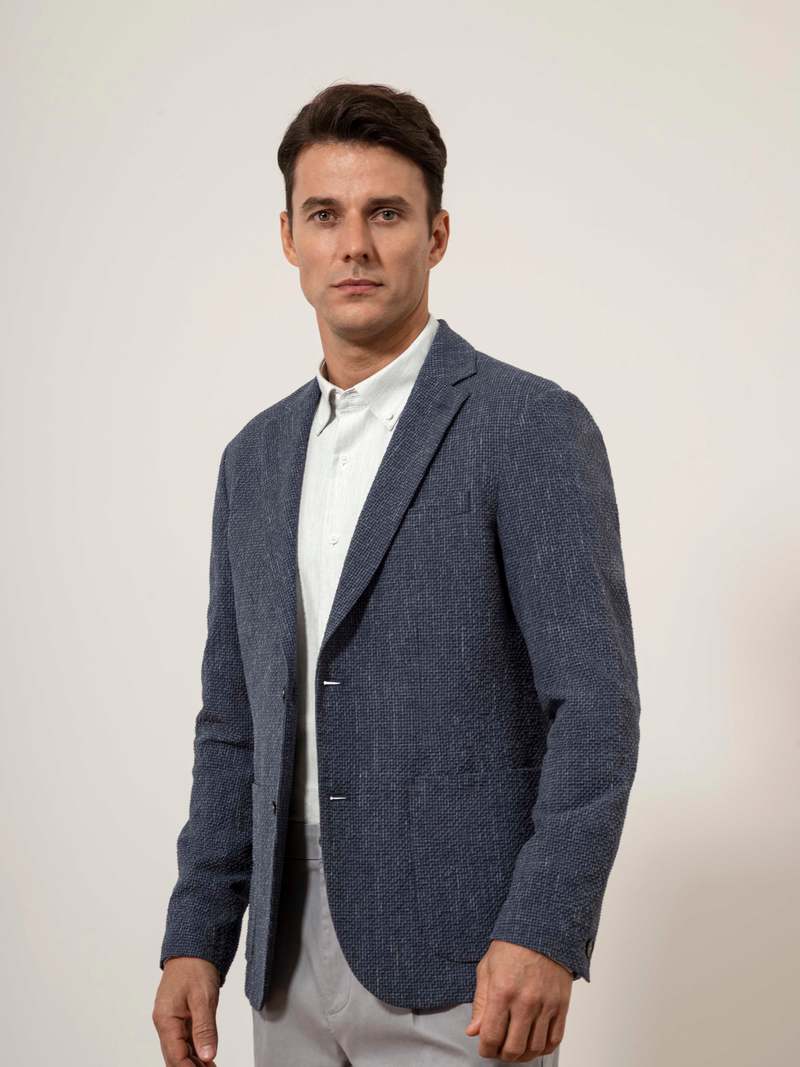 O.N.S Perry Seersucker Check Blazer - Dk Navy