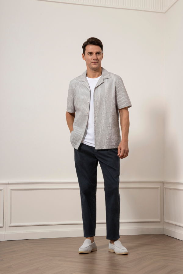 O.N.S Rockaway Seersucker Stripe Shirt - Lt Grey/Bright White Stripe