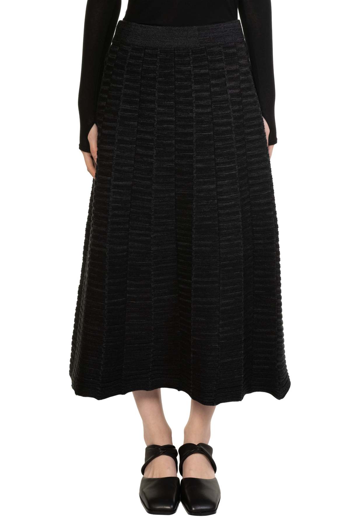 swaying/knit Pleated Textured Wool Skirt - Image 1 of 5