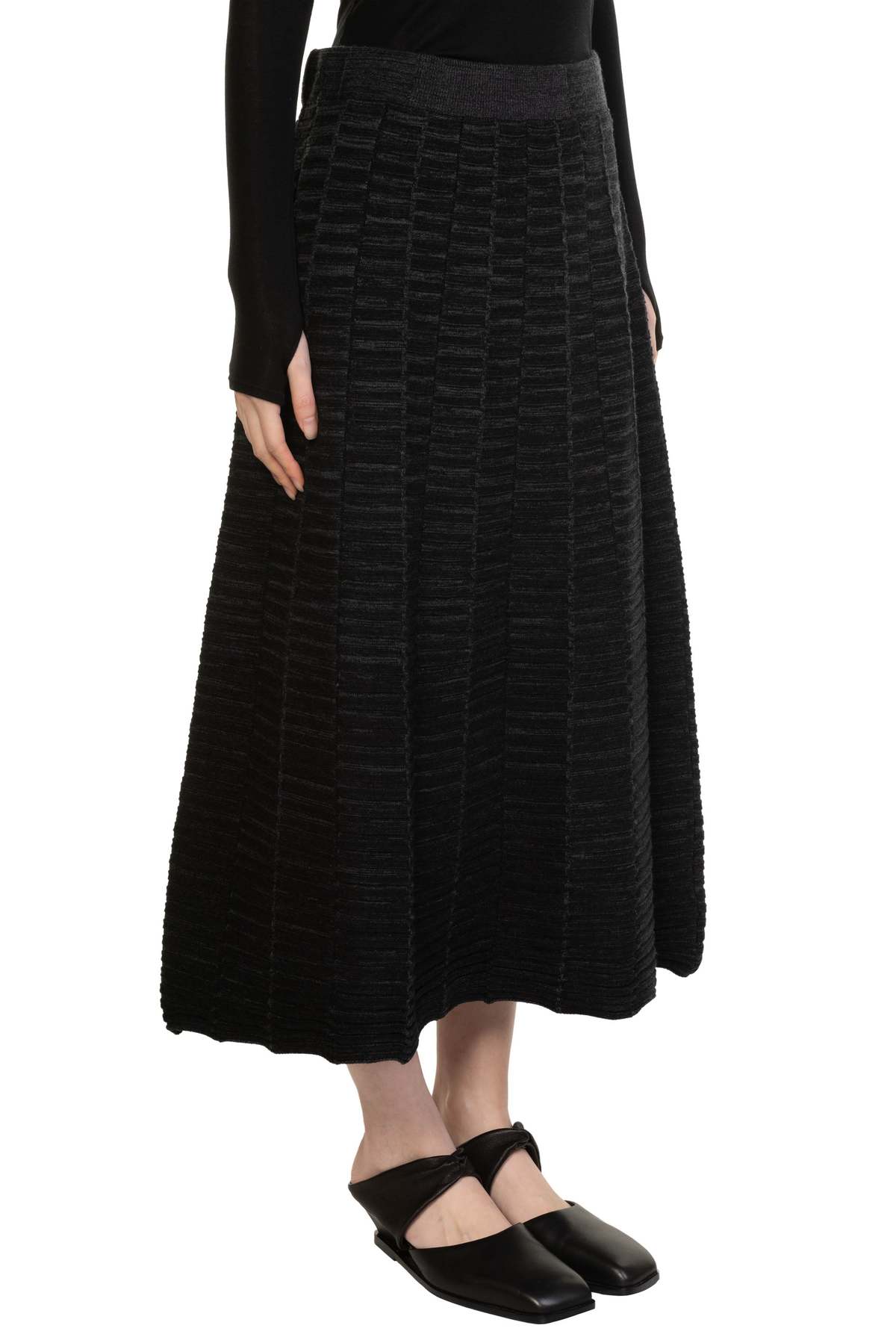 swaying/knit Pleated Textured Wool Skirt - Image 2 of 5