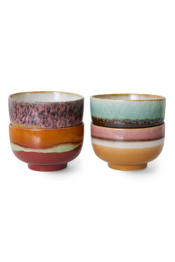 HKliving 70s Ceramics Geyser Noodle Bowls (Set of 4)