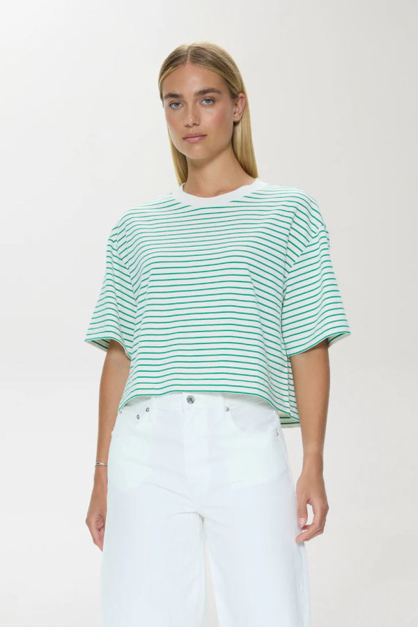 Pistola Mae Cropped Tee - Navy White Stripe
