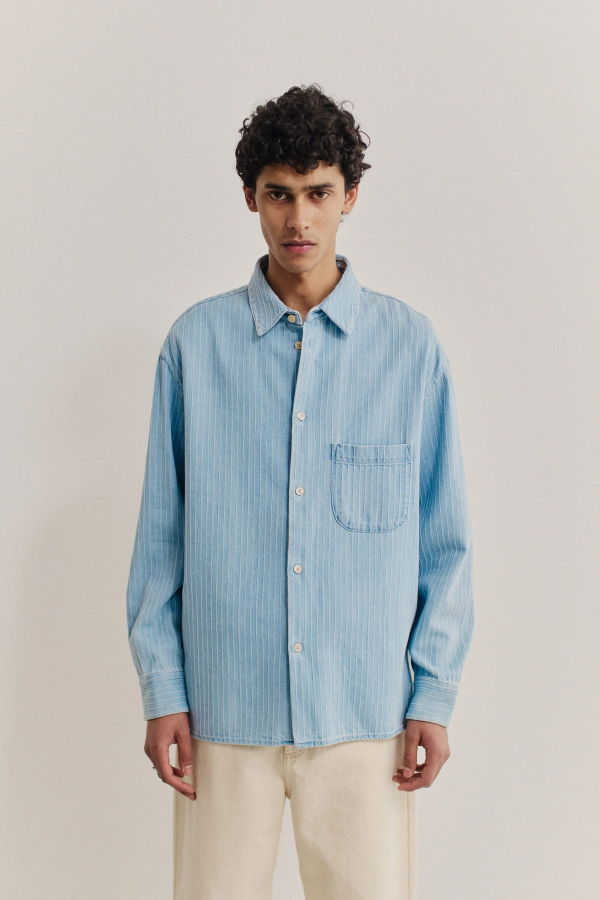 A Kind of Guise Gusto Shirt - Distressed Stripe Denim