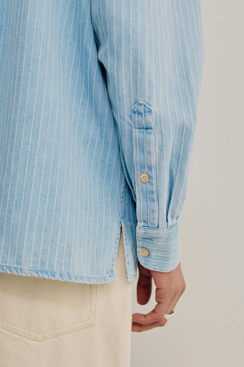 A Kind of Guise Gusto Shirt - Distressed Stripe Denim