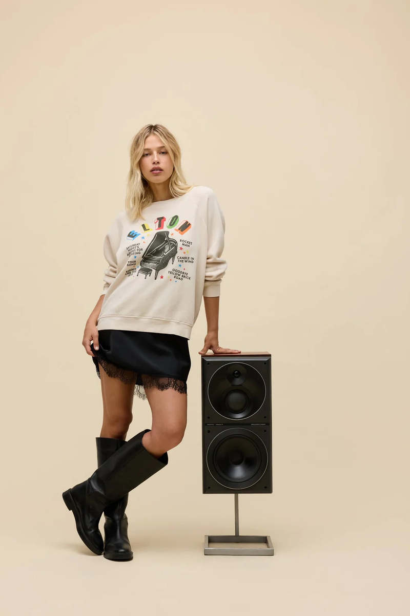 Daydreamer Elton John Rainbow Piano Vintage Raglan Sweatshirt - Dirty White