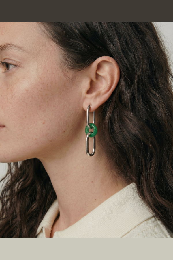 seree Della Convertible Link Jade Earrings - Sterling Silver