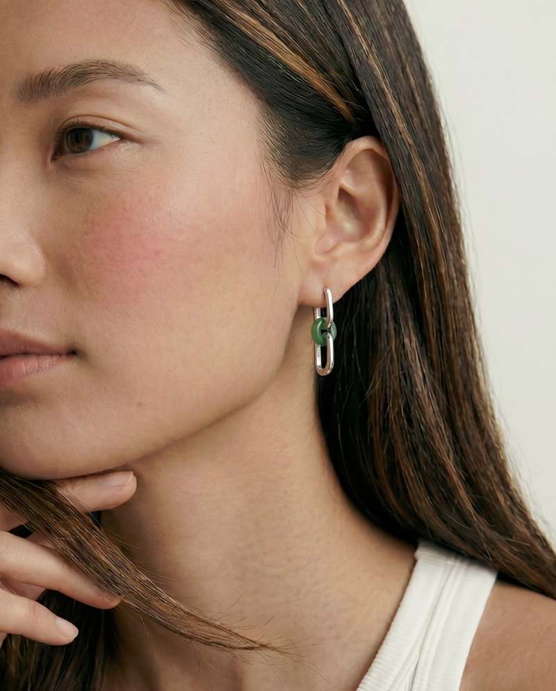 seree Della Convertible Link Jade Earrings - Sterling Silver