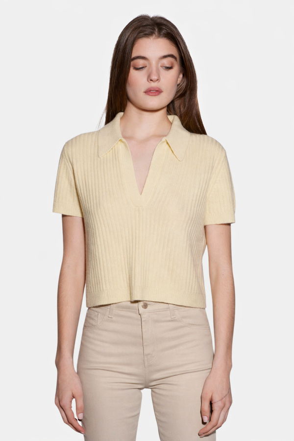 The Tile Club Farrah Short Sleeve Polo - Pale Yellow