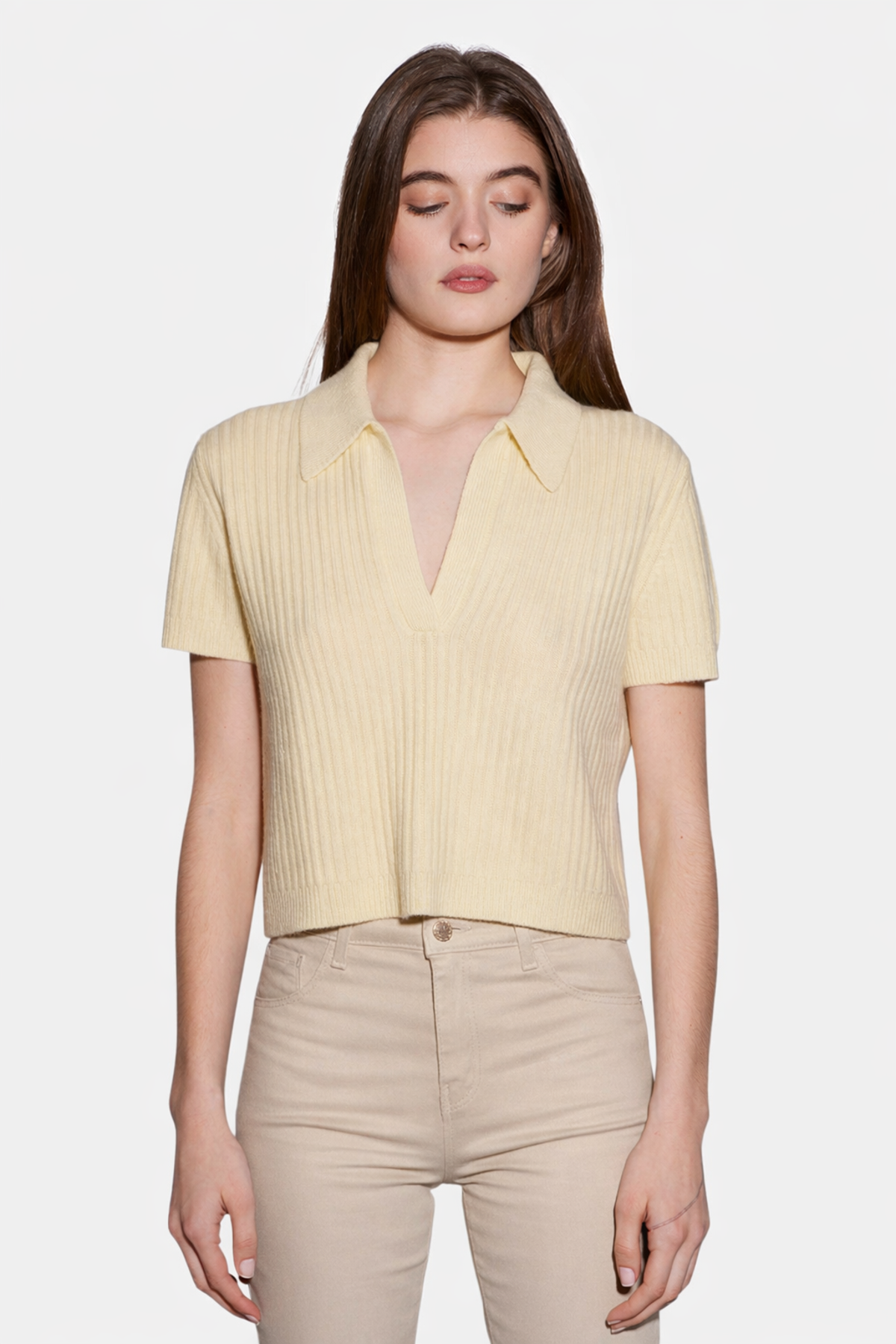 The Tile Club Farrah Short Sleeve Polo - Pale Yellow - Image 1 of 4