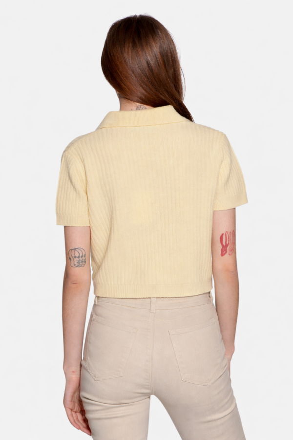 The Tile Club Farrah Short Sleeve Polo - Pale Yellow