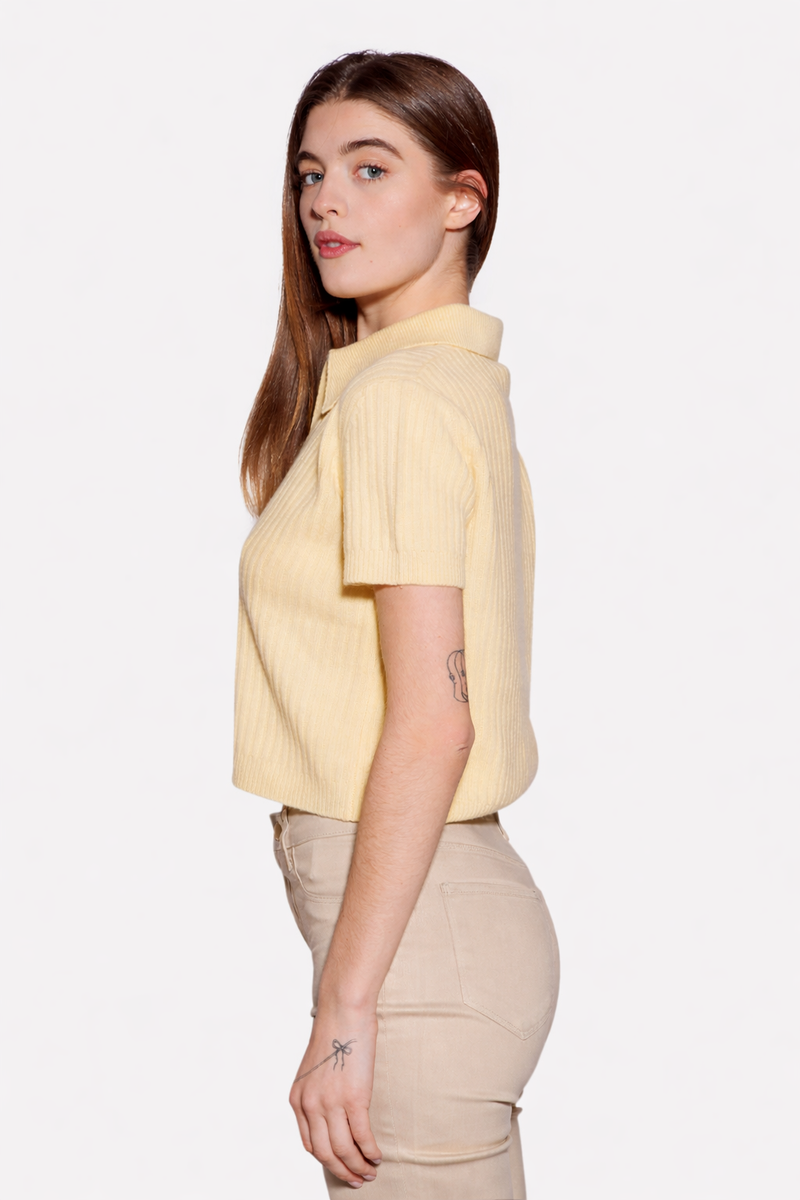 The Tile Club Farrah Short Sleeve Polo - Pale Yellow