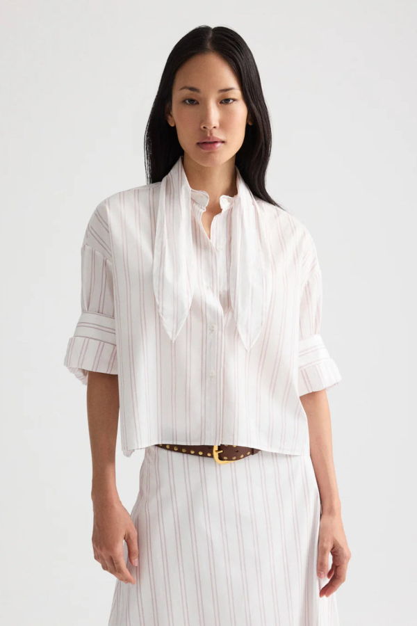 TWP Tie One On Cotton Blouse - White-Wine