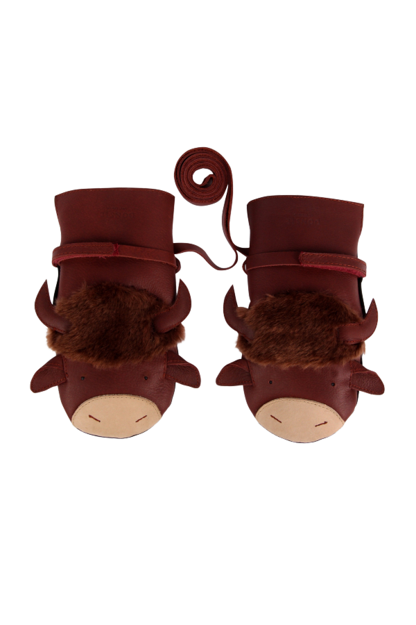 KIDS Donsje Kapi Exclusive Buffalo Mittens - Burgundy Classic Leather