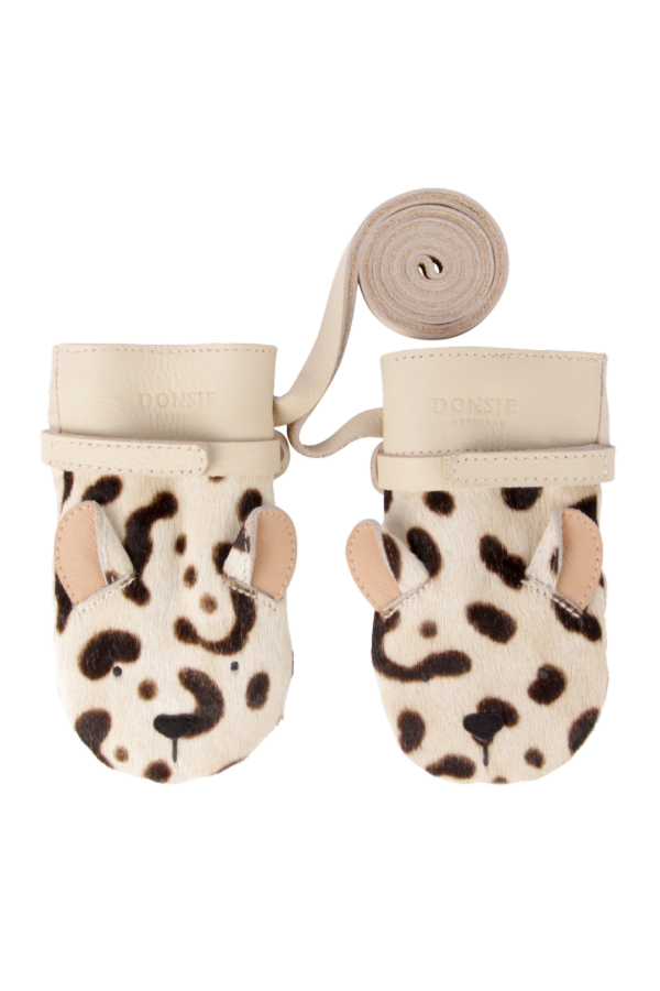 KIDS Donsje Kapi Exclusive Mittens - Snow Leopard Spotted Cow Hair