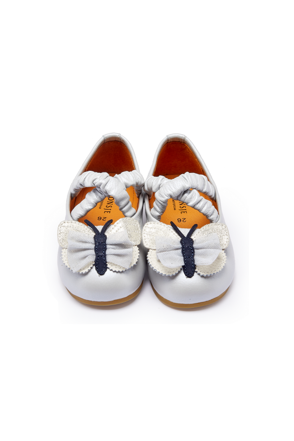 KIDS Donsje Mileni Ballerinas - Silver Blue Metallic Leather