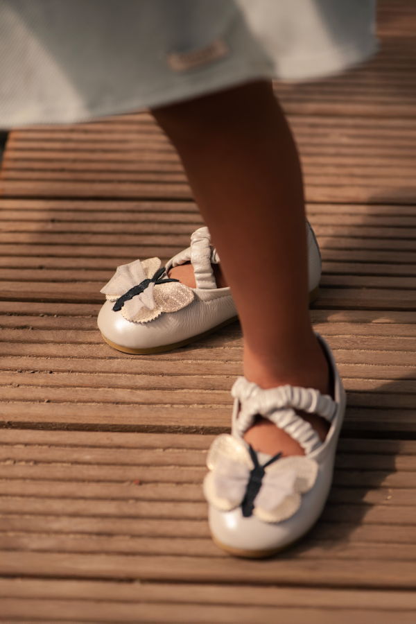 KIDS Donsje Mileni Ballerinas - Silver Blue Metallic Leather