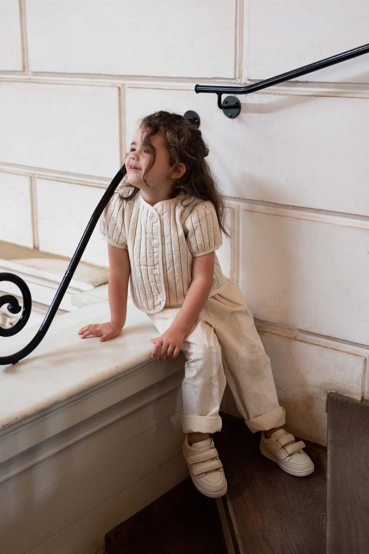 KIDS Donsje Milenna Jacket - Soft Sand - Blue Striped - Image 2 of 5