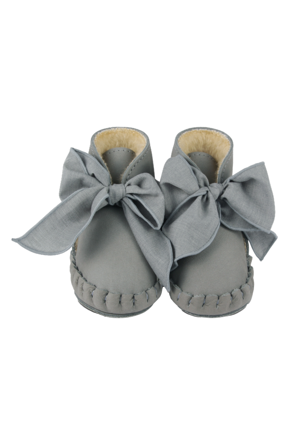 KIDS Donsje Pina Organza Booties - Grey Nubuck + Grey Cotton