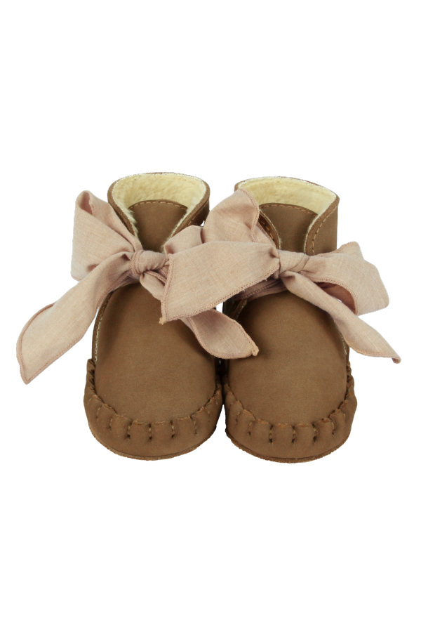 KIDS Donsje Pina Organza Booties - Hazelnut Nubuck + Mocha Cotton