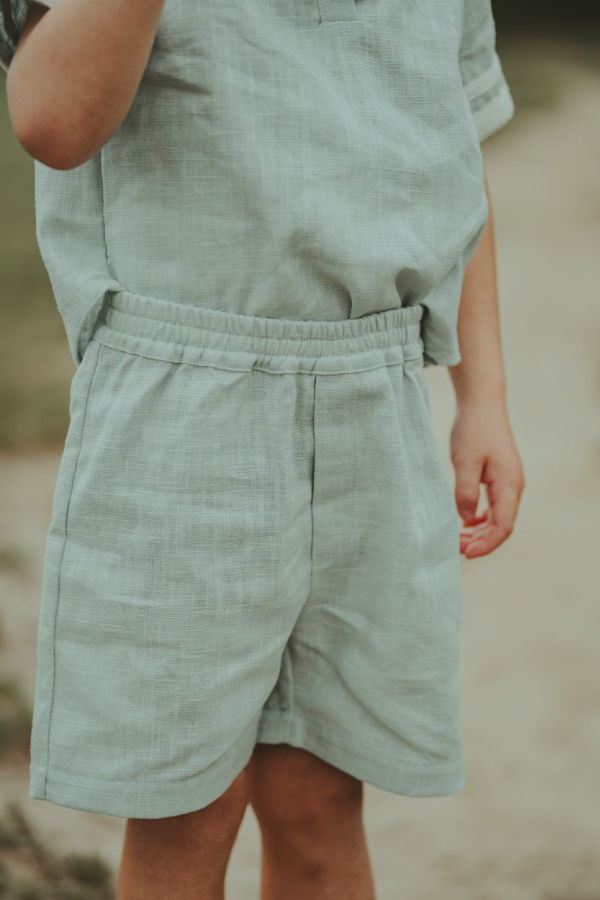 KIDS Donsje Plom Linen Shorts - Frosted Green