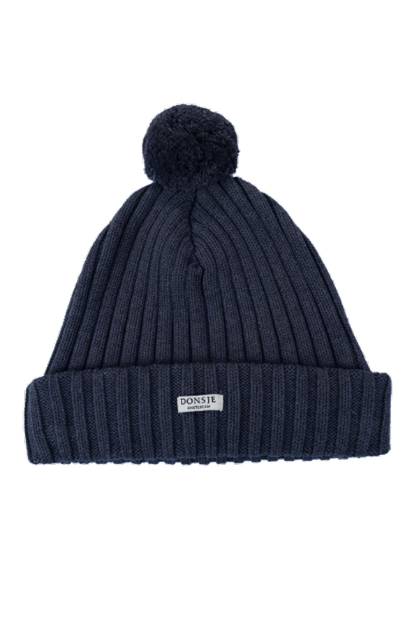 KIDS Donsje Poppom Hat - Blue Marine Melange