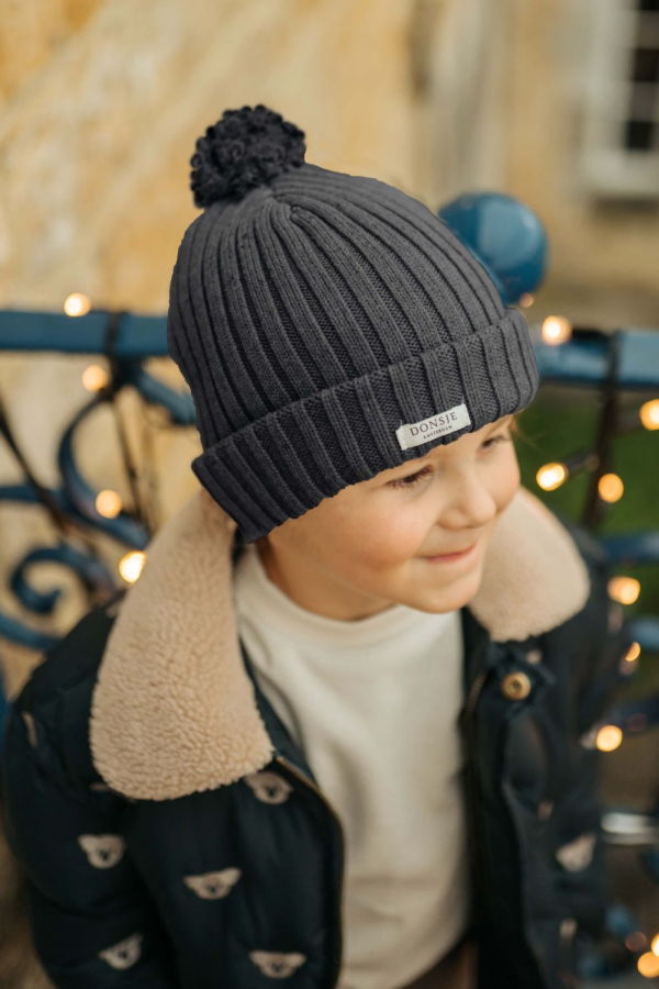 KIDS Donsje Poppom Hat - Blue Marine Melange