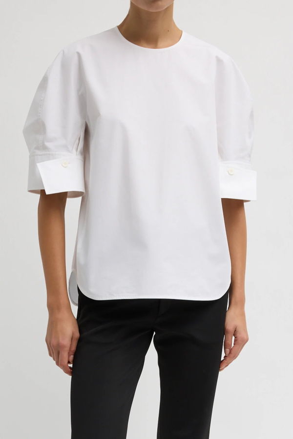 Tibi Compact Eco Poplin Reverse Sleeve Top