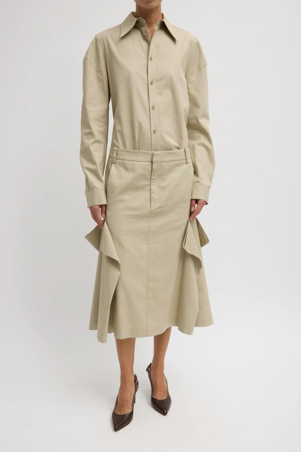 Tibi Luxe Spring Twill Tucked Pleat Skirt - Taupe