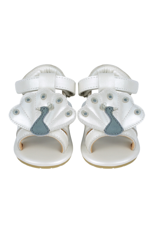 KIDS Donsje Vazi Peacock Sandals - Off White Metallic Leather