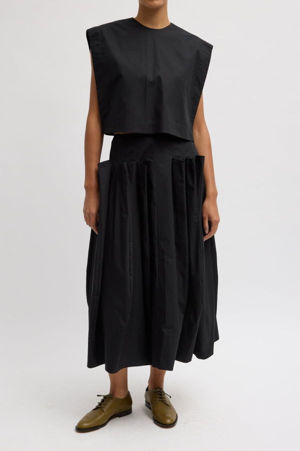 Tibi Compact Eco Poplin Pinched Pleat Skirt - Black