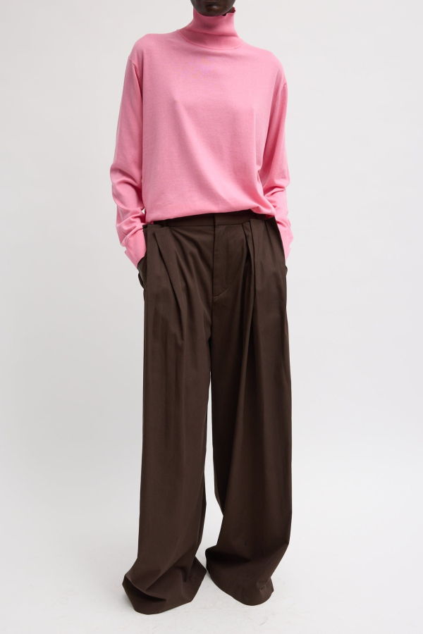 Tibi Luxe Spring Twill Tucked Pleated Wide Leg Trousers