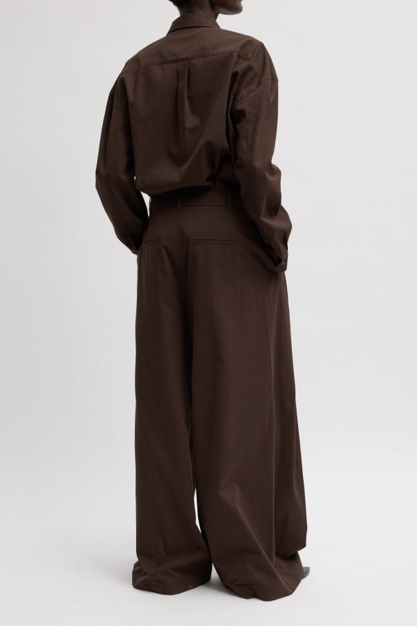 Tibi Luxe Spring Twill Tucked Pleated Wide Leg Trousers