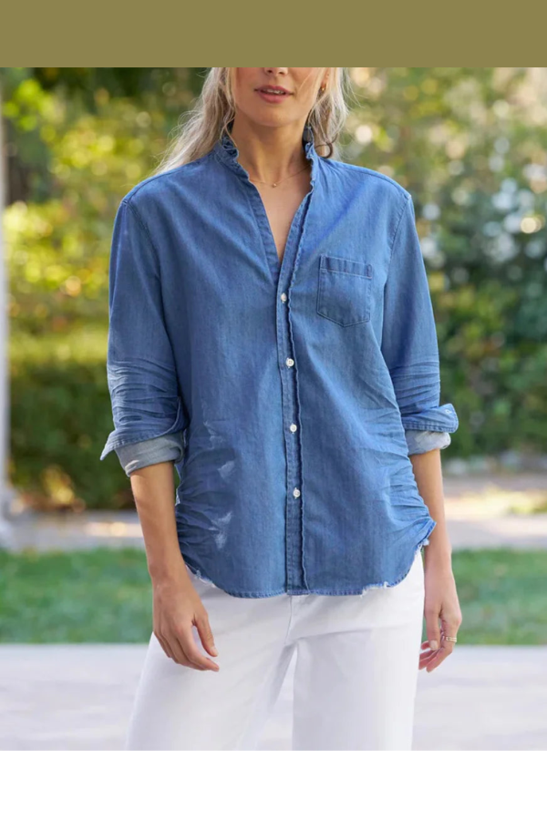 Frank & Eileen Eileen Ruffle Top - Blue