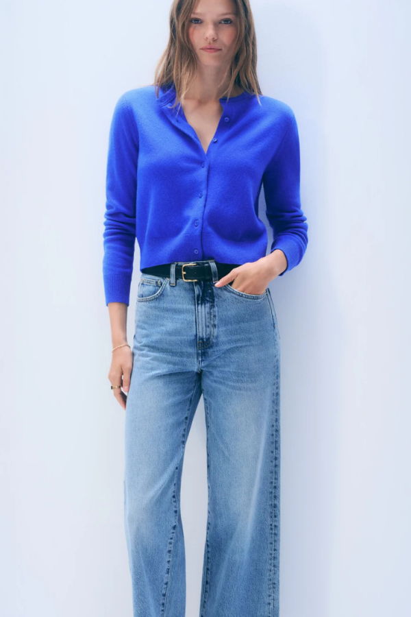 White + Warren Cashmere Crewneck Cardigan - Cobalt