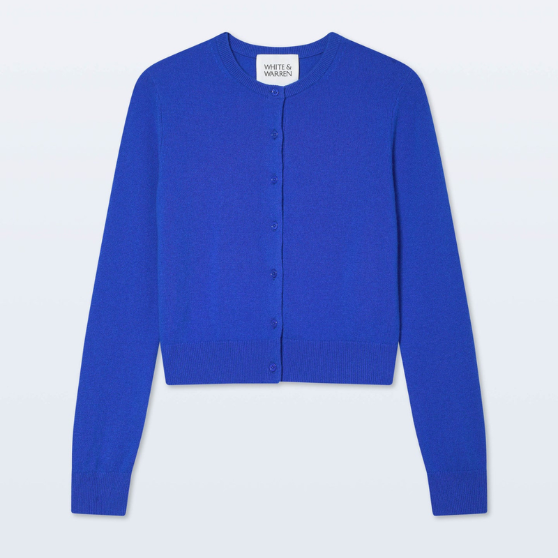 White + Warren Cashmere Crewneck Cardigan - Cobalt