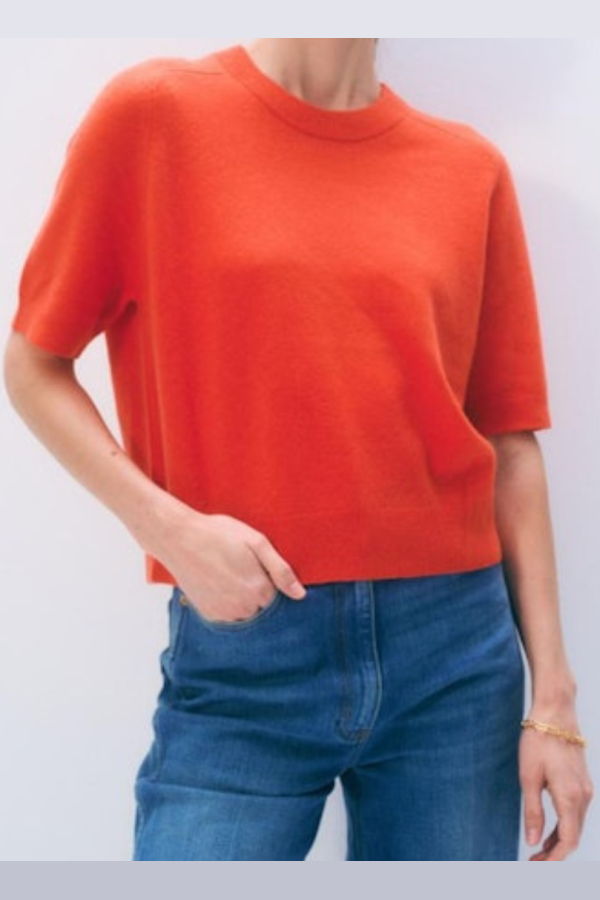 White + Warren Cashmere Relaxed Tee - Poppy Red