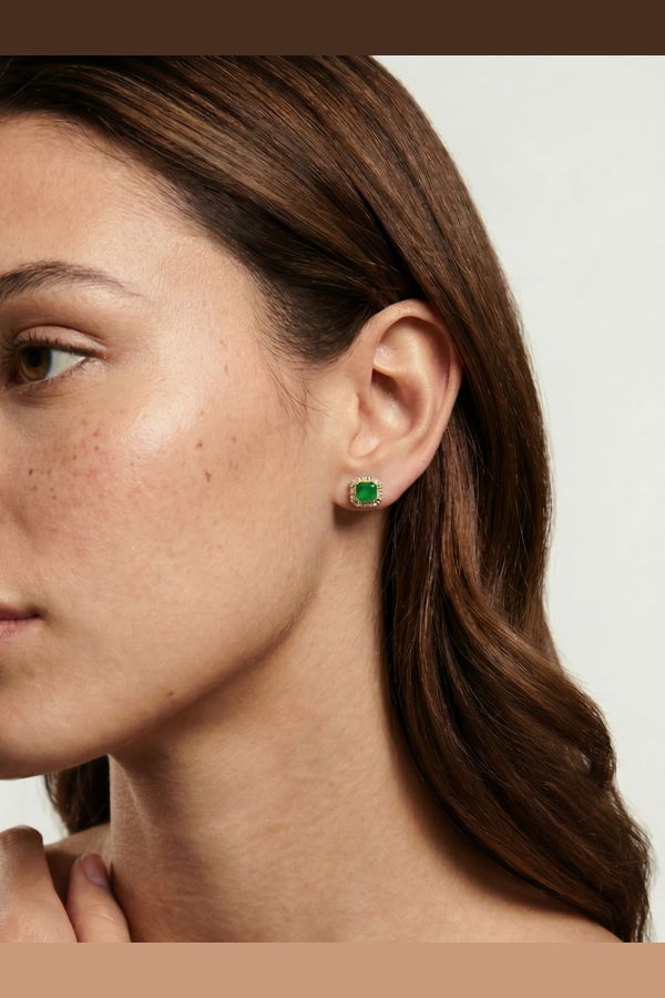 Seree Park Jade Square Stud Earrings - Green