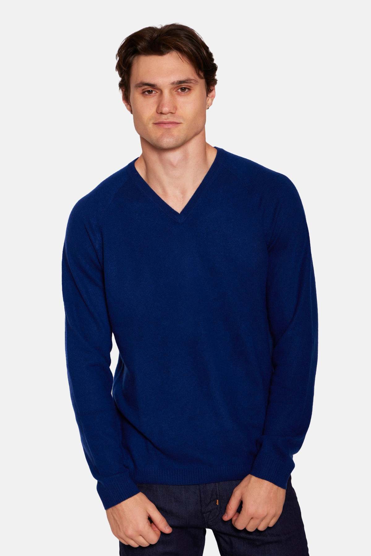 Blue&Cream Ford Cashmere V Neck Sweater - Midnight Blue - Image 3 of 6