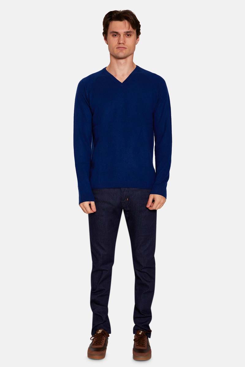Blue&Cream Ford Cashmere V Neck Sweater - Midnight Blue