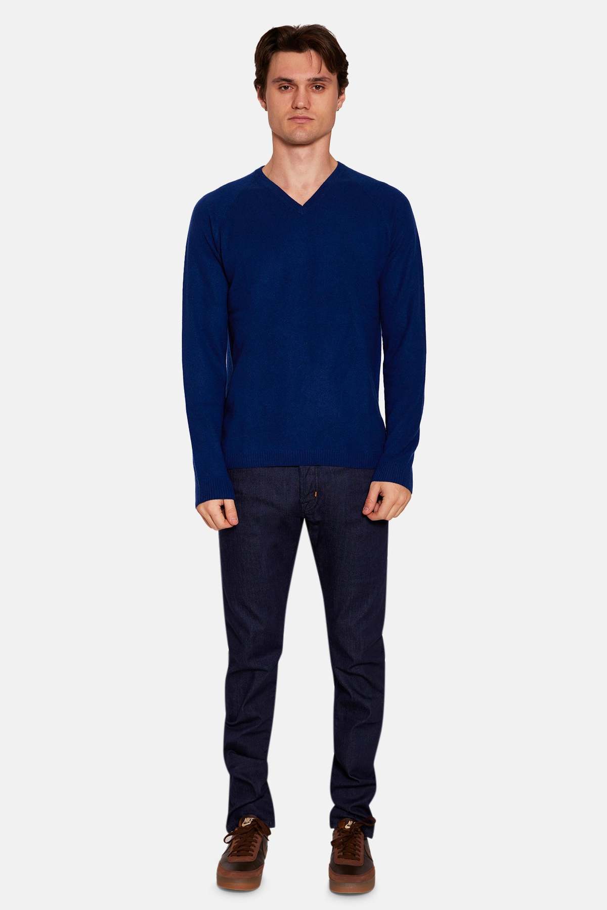 Blue&Cream Ford Cashmere V Neck Sweater - Midnight Blue - Image 6 of 6