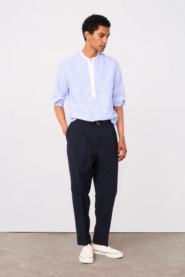 Officine Generale Hugo ITL CO Stripe Seersucker Trousers - Navy Ink-White