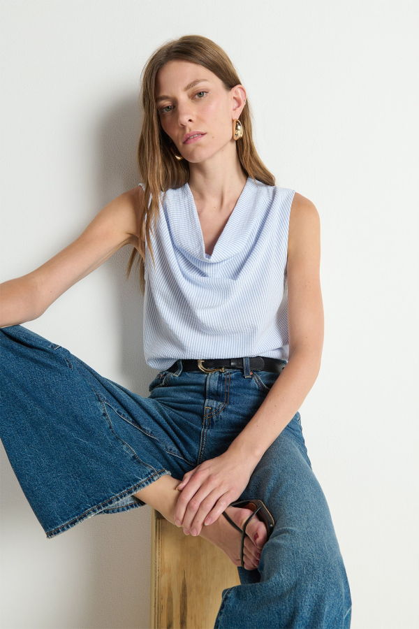 Nation Cille Cowl Neck Tank - Mini Stripe