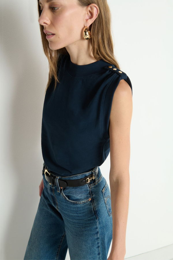 Nation Mikka Buttoned Shoulder Tank Top - Night Sky