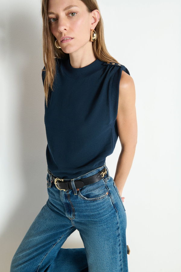 Nation Mikka Buttoned Shoulder Tank Top - Night Sky