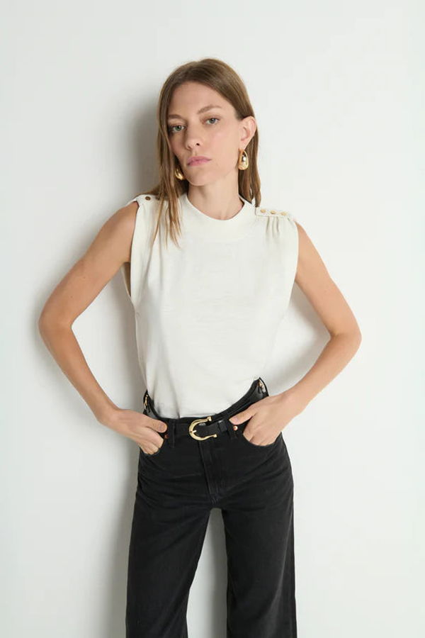 Nation Mikka Buttoned Shoulder Tank Top - Porcelain