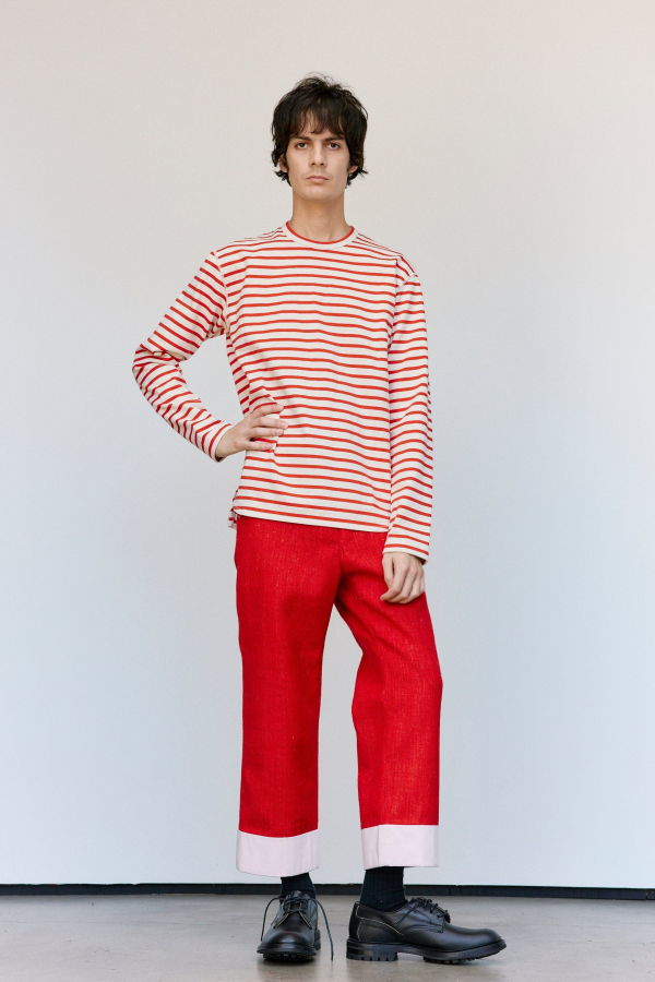 JUNYA WATANABE Red & White Cotton Stripe Long Sleeve T-Shirt