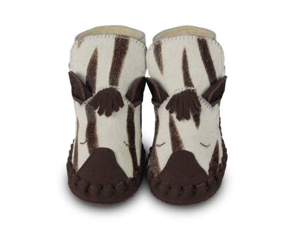 KIDS Donsje Kapi Exclusive Raccoon Booties - Zebra Striped Cow Hair