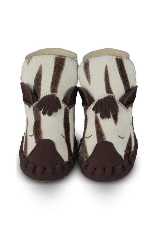 KIDS Donsje Kapi Exclusive Raccoon Booties - Zebra Striped Cow Hair